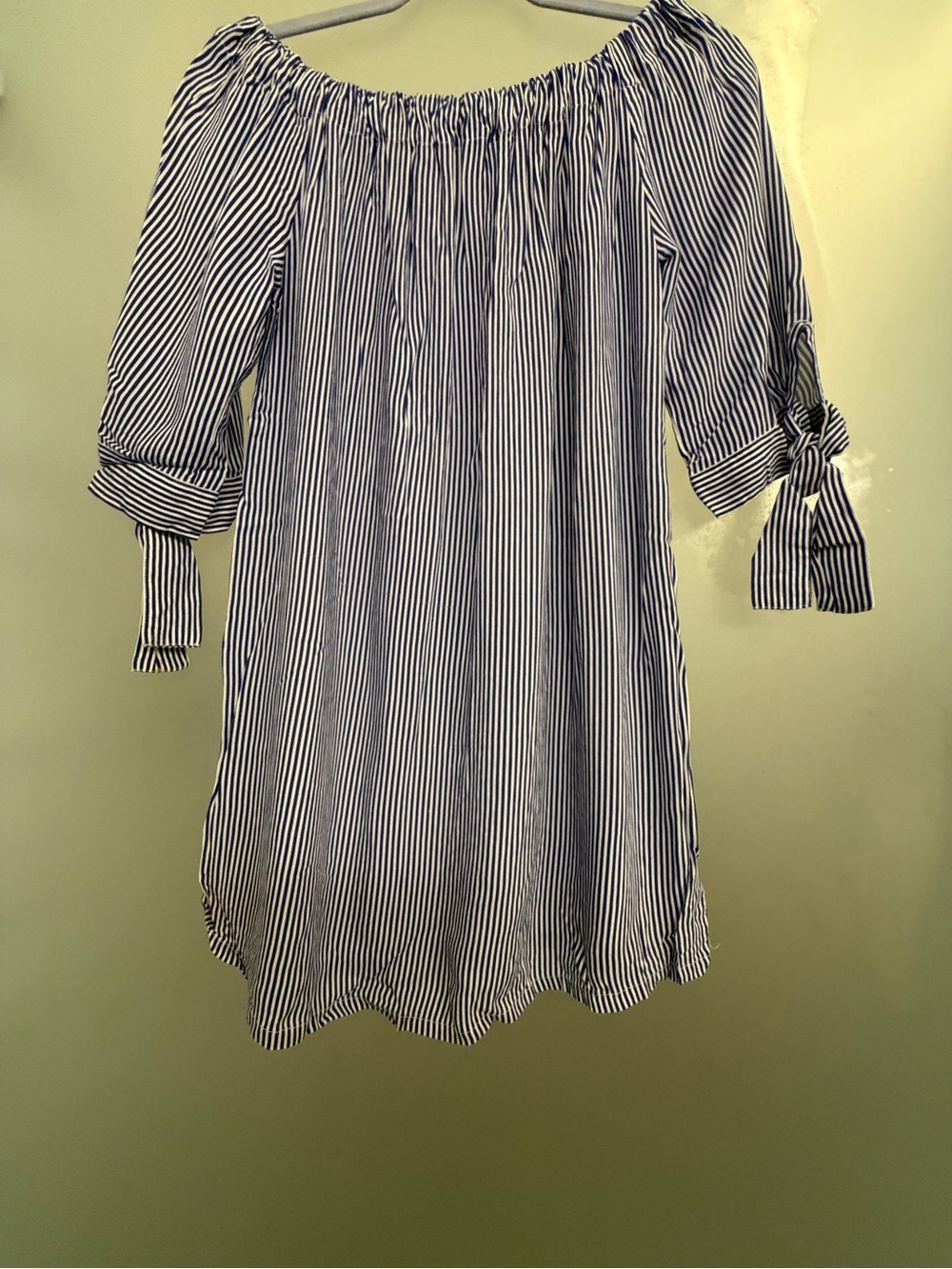 Woman’s Off-Shoulder Navy & White Striped Dress